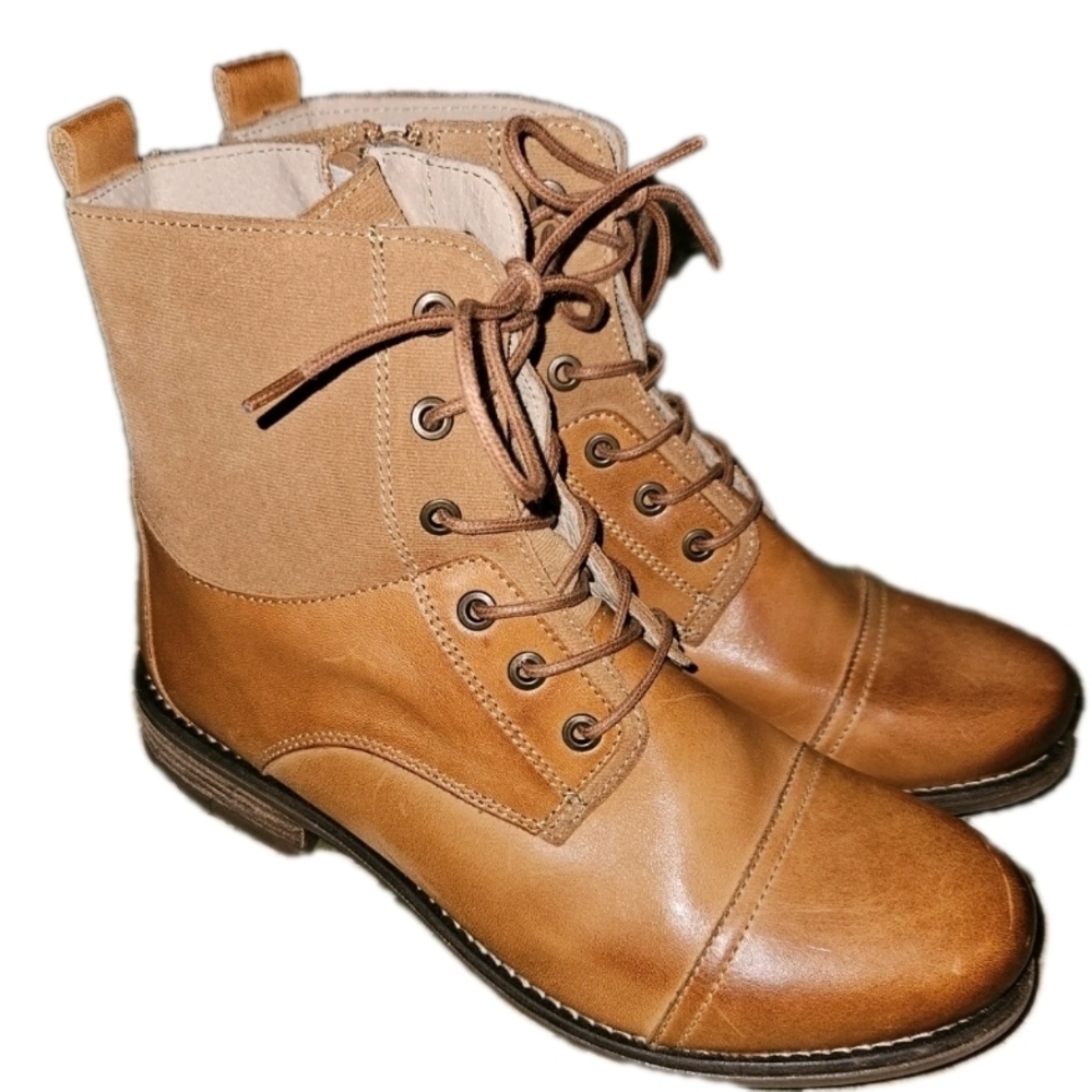 Tara M Cognac Leather And Suede Boots